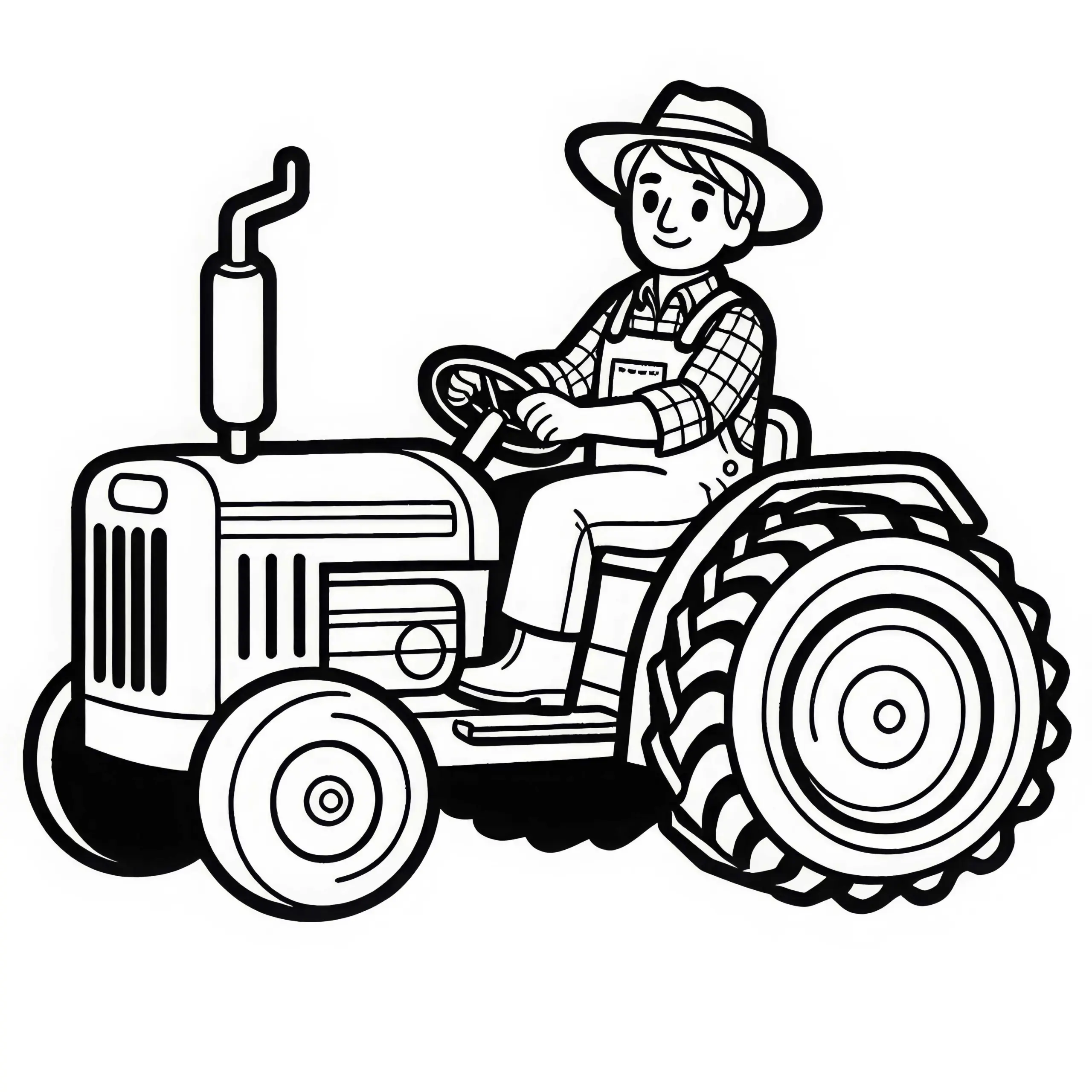 Traktor mit Bauer – Einfaches Ausmalbild Kostenlos