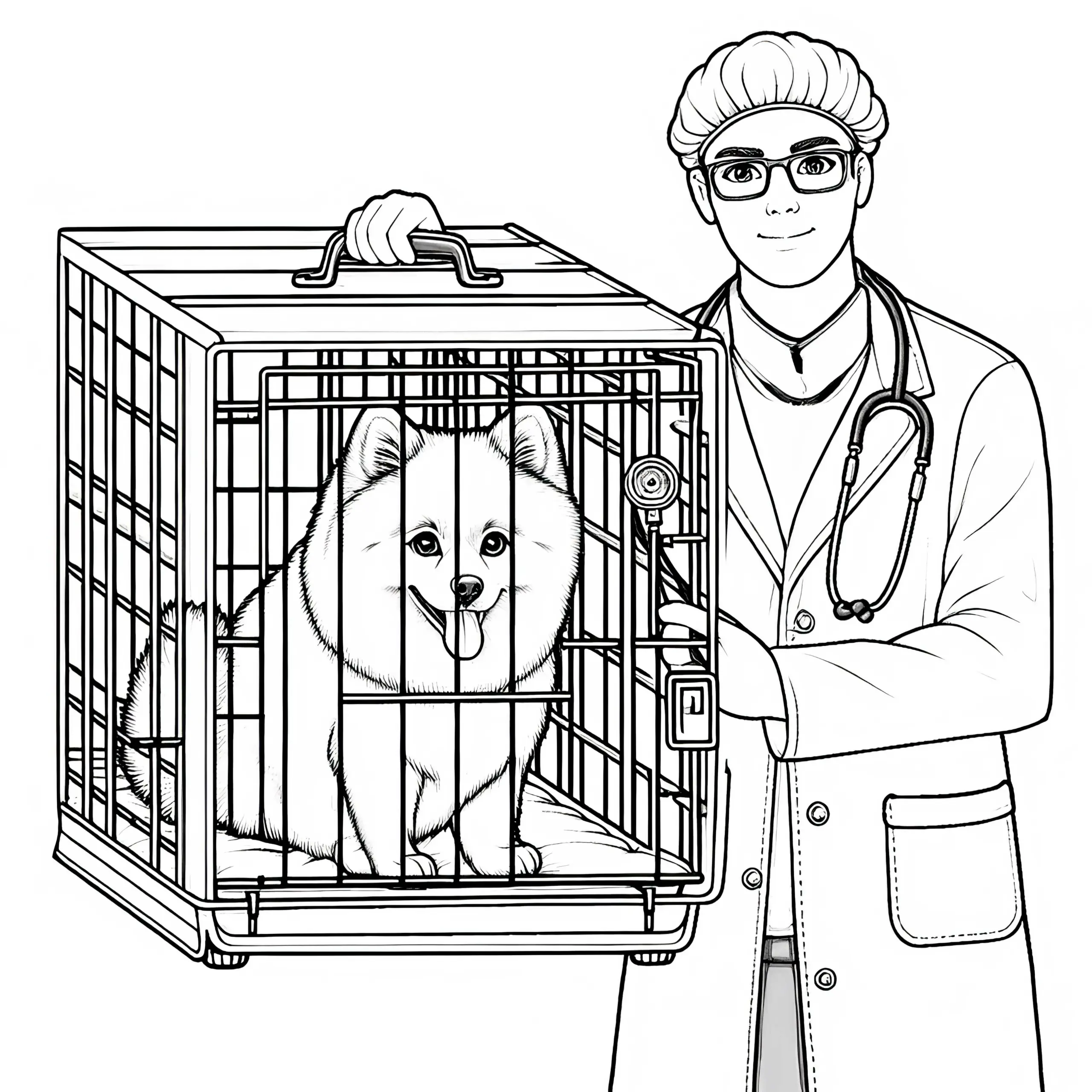 Transportbox für den Tierarzt – Detailreiche Malvorlage zum Ausmalen und Download (Ausmalbild)