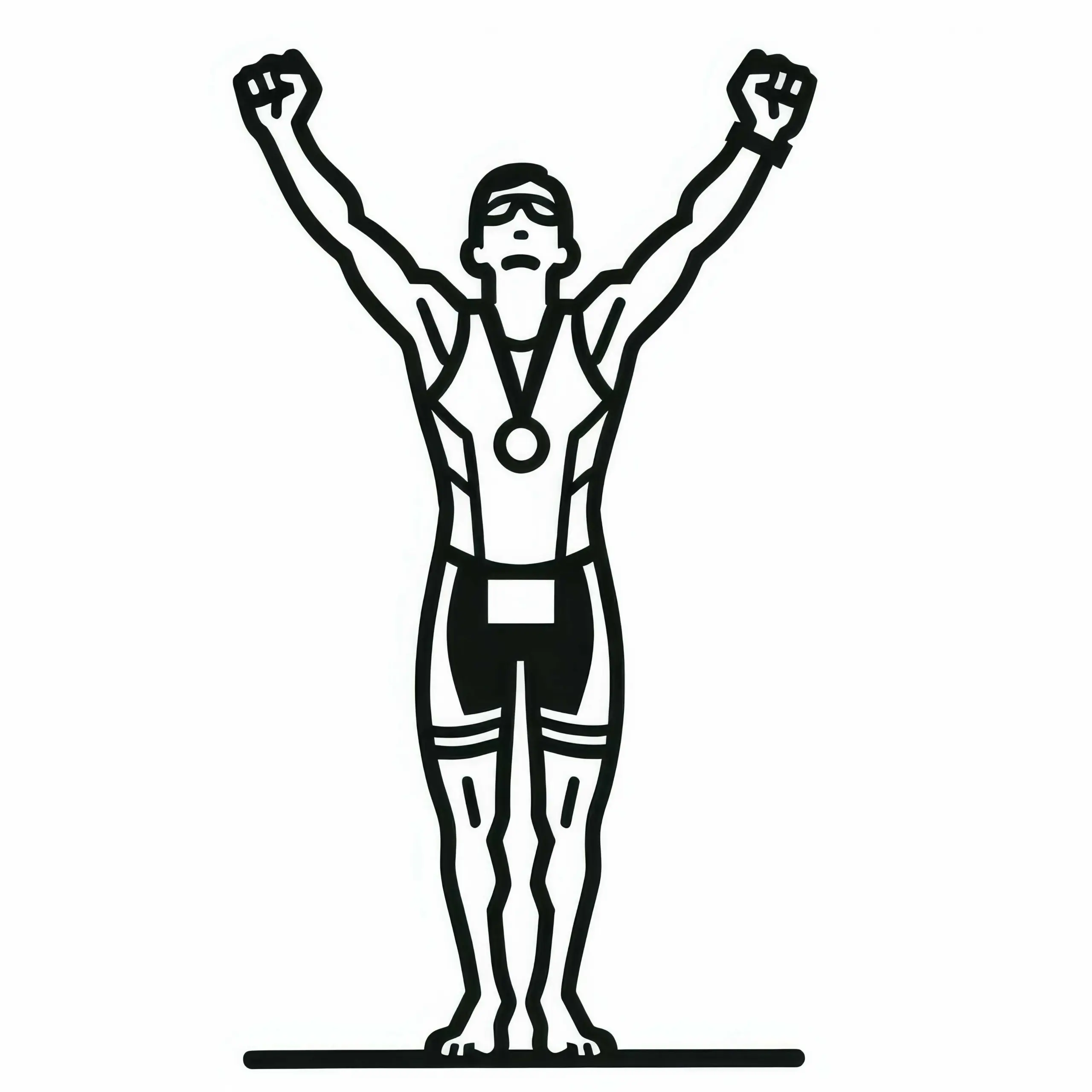 Triathlet feiert Sieg – Malvorlage gratis (Ausmalbild)
