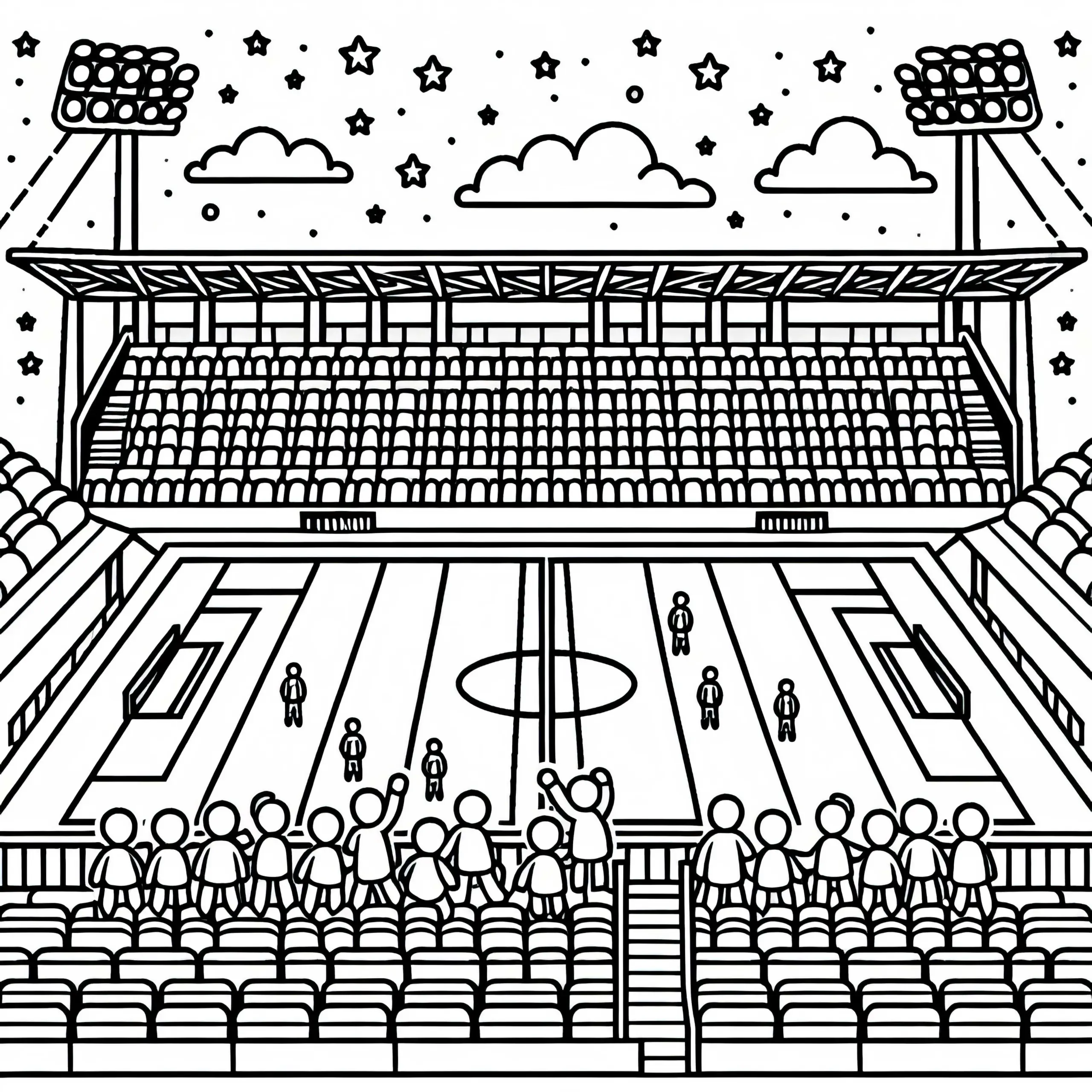 Ausmalbild einer Tribüne eines Fußballstadions – Kostenlos zum Download