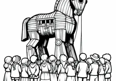 Trojanisches Pferd aus der Odyssee von Odysseus – Kostenloses Ausmalbild