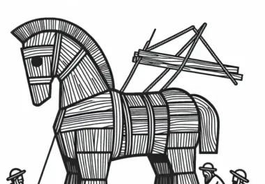 Das trojanische Pferd wird gebaut – Malvorlage Ilias kostenlos