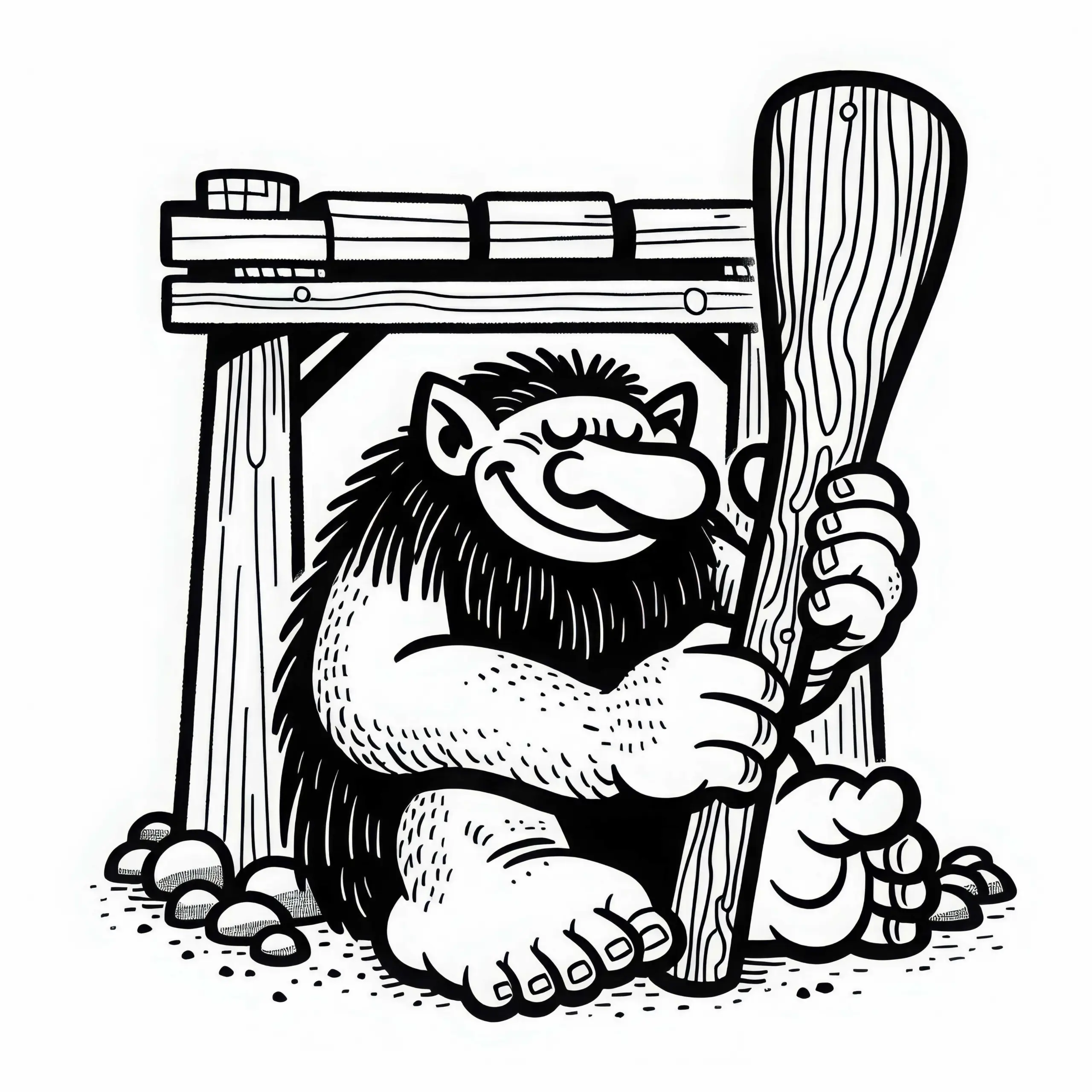 Troll hält einen großen Holzknüppel: Malvorlage zum Download (Kostenlos) (Ausmalbild)