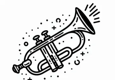 Ausmalbild einer Trompete – Blechblasinstrument kostenlos herunterladen