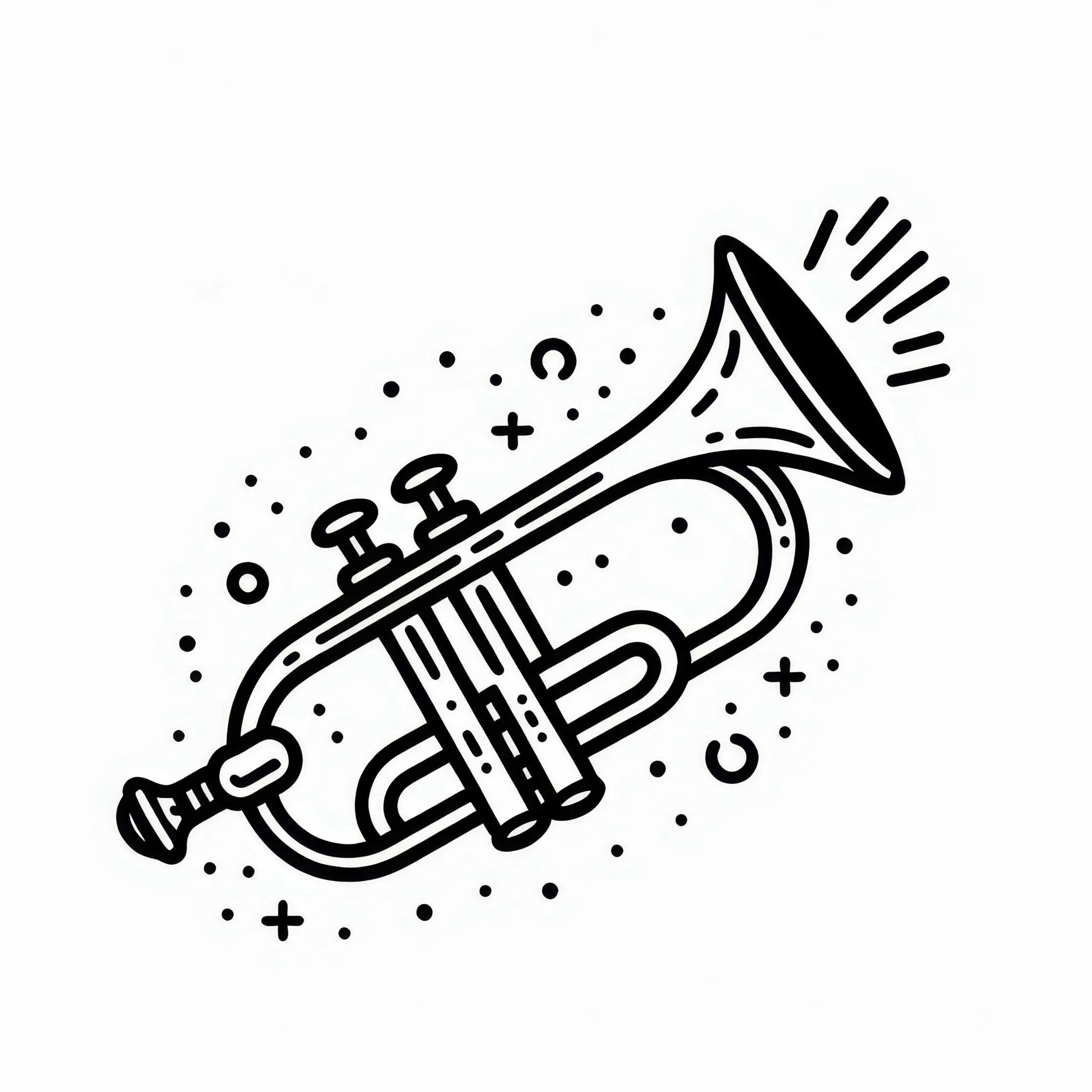 Ausmalbild einer Trompete – Blechblasinstrument kostenlos herunterladen