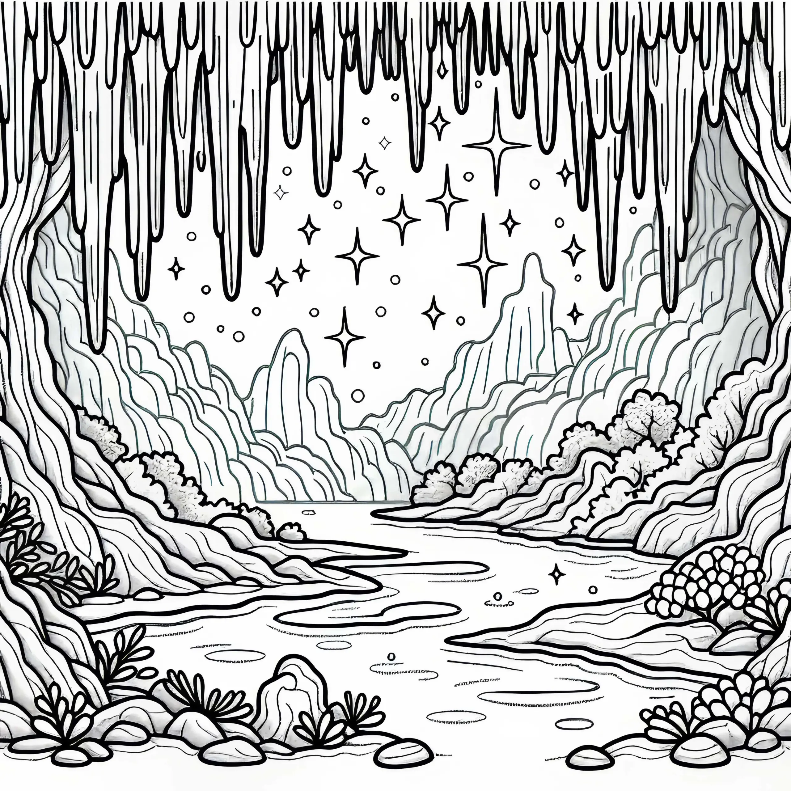 Tropfsteine in Höhle als Ausmalbild kostenlos herunterladen