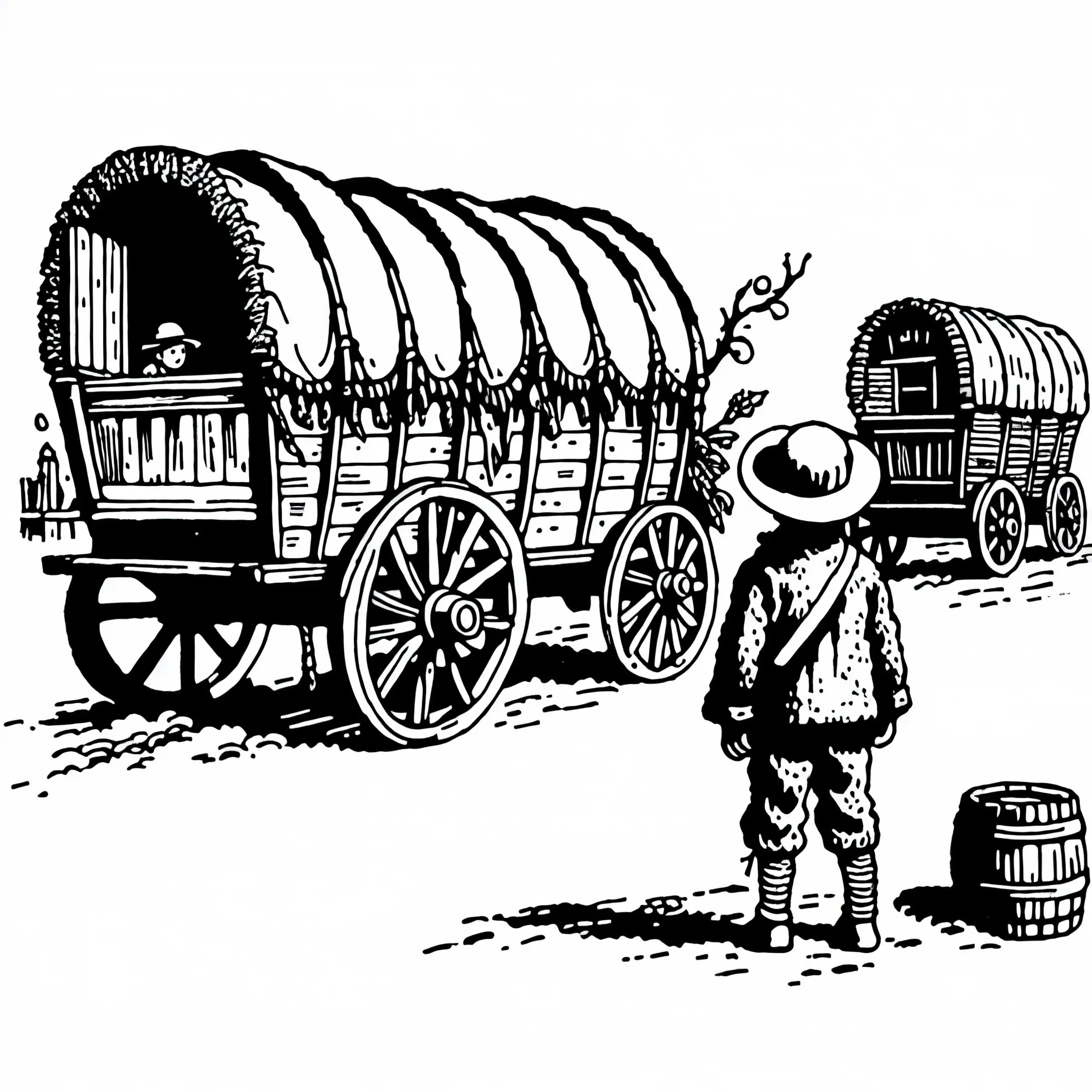 Tross mit Wagen – Malvorlage zum Dreißigjährigen Krieg (Ausmalbild)