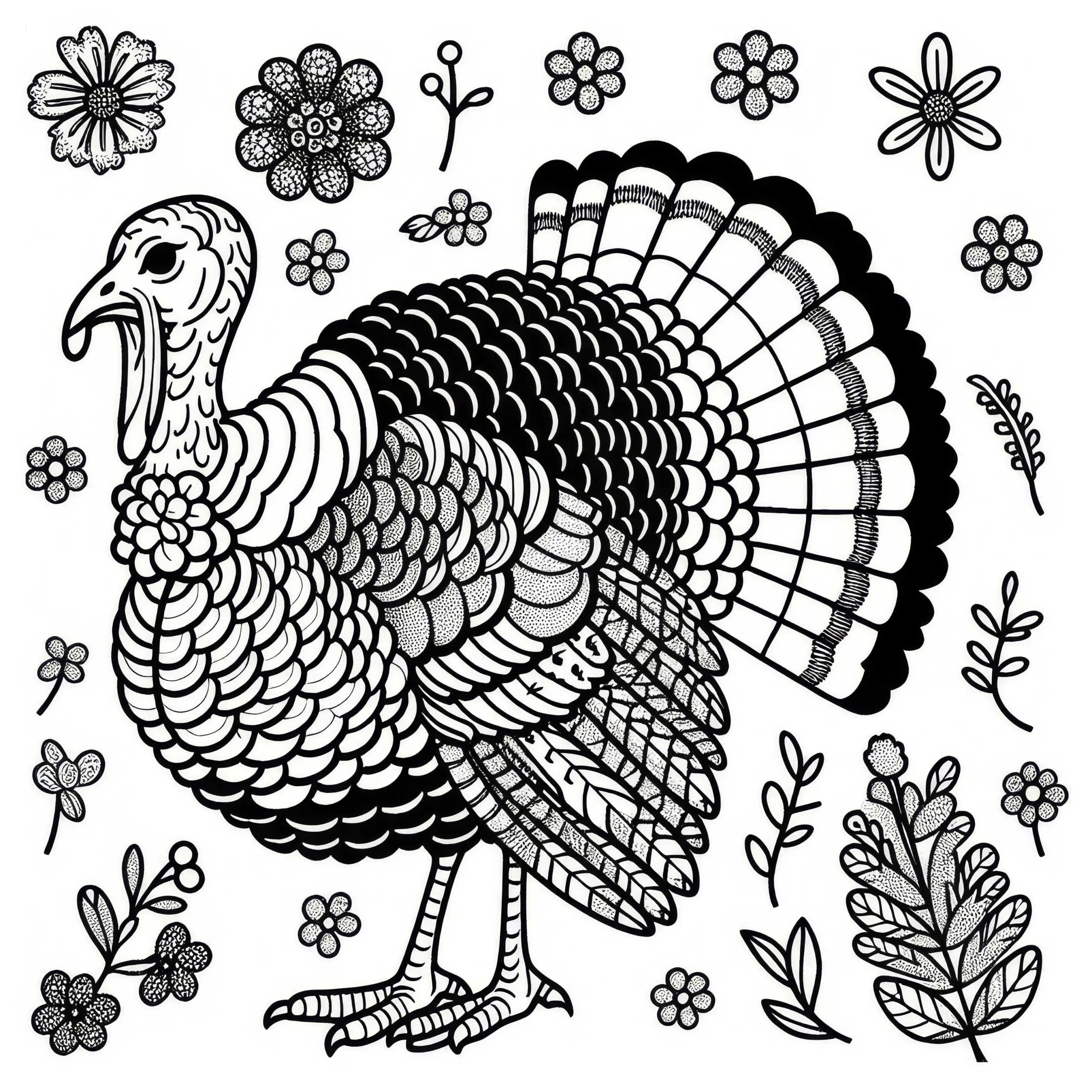 Truthahn, Wild, Türkei, Vogel, Nordamerika – Malvorlage zum Ausmalen (Ausmalbild)