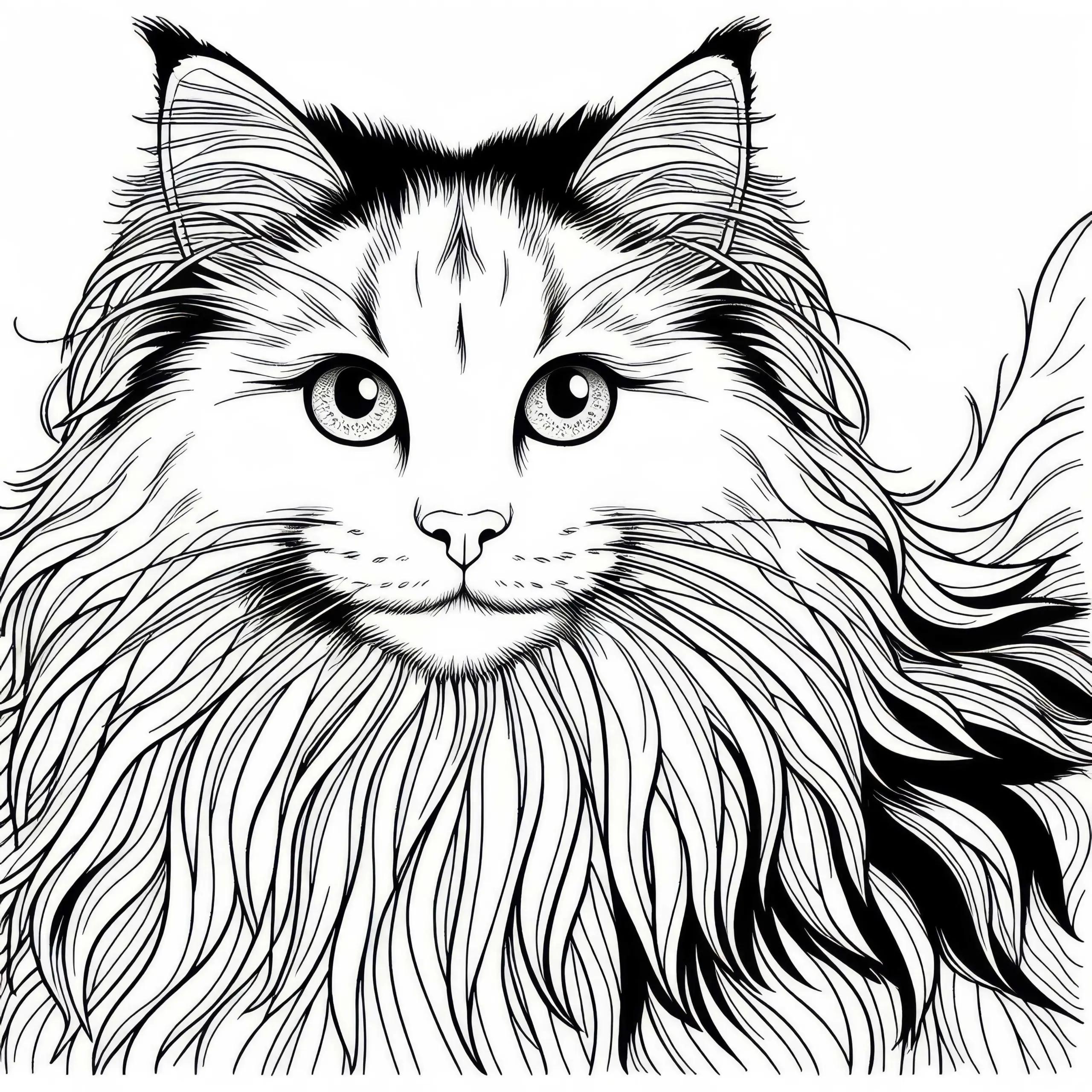 Kostenlose Malvorlage einer Türkisch Angora Katze (Ausmalbild)