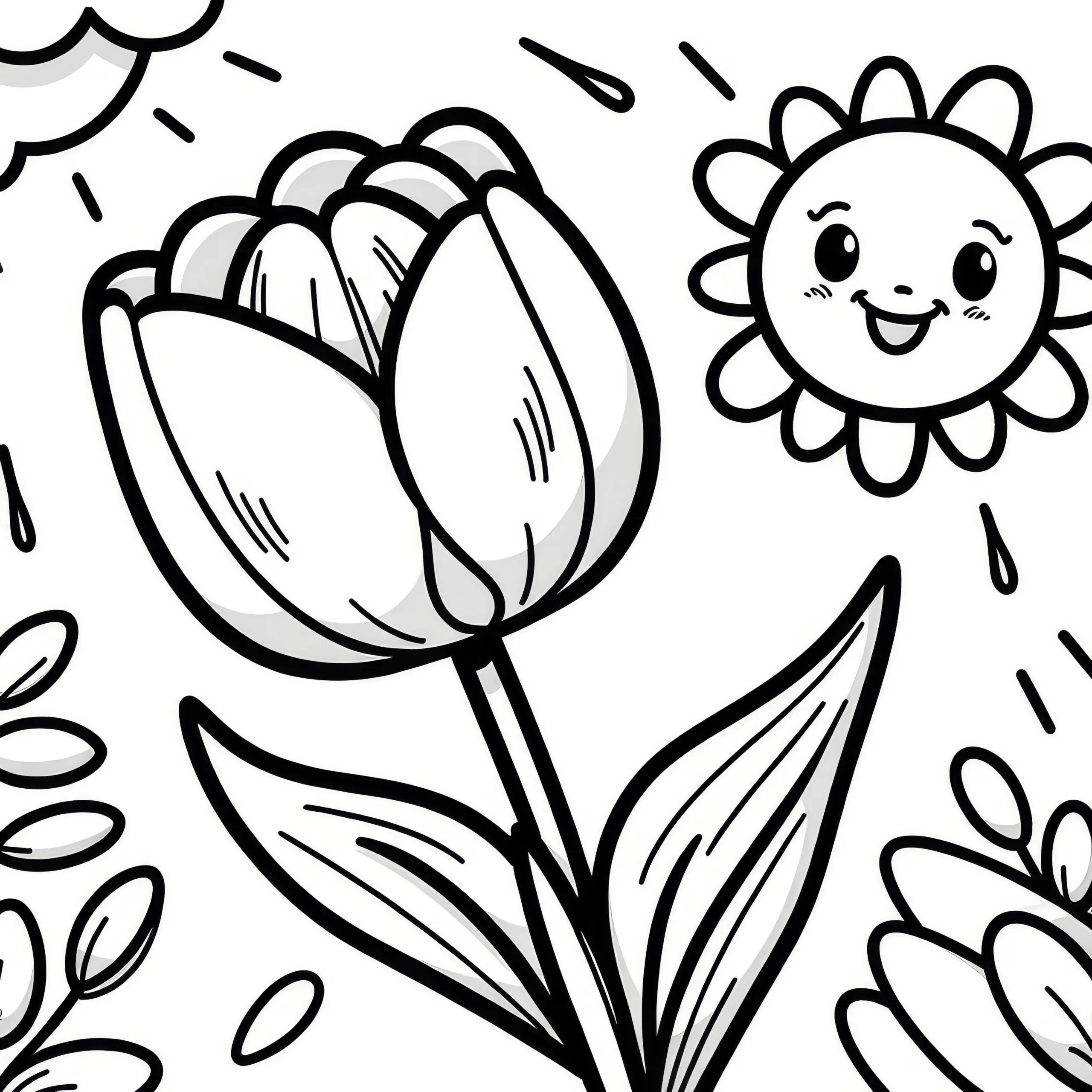 Tulpe in der Sonne: Malvorlage für Kinder (Gratis) (Ausmalbild)