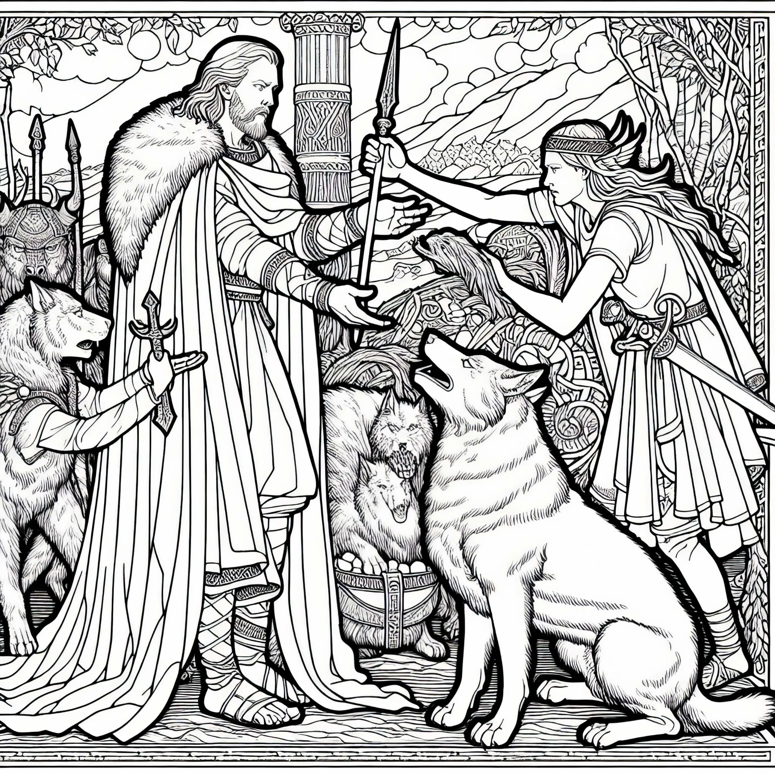 Kostenlose Malvorlage zur nordischen Mythologie (Ausmalbild)
