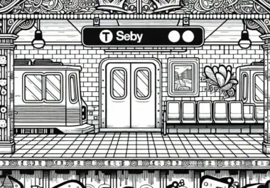 U-Bahn-Station mit Graffiti als Ausmalbild für Jungs ab neun kostenlos