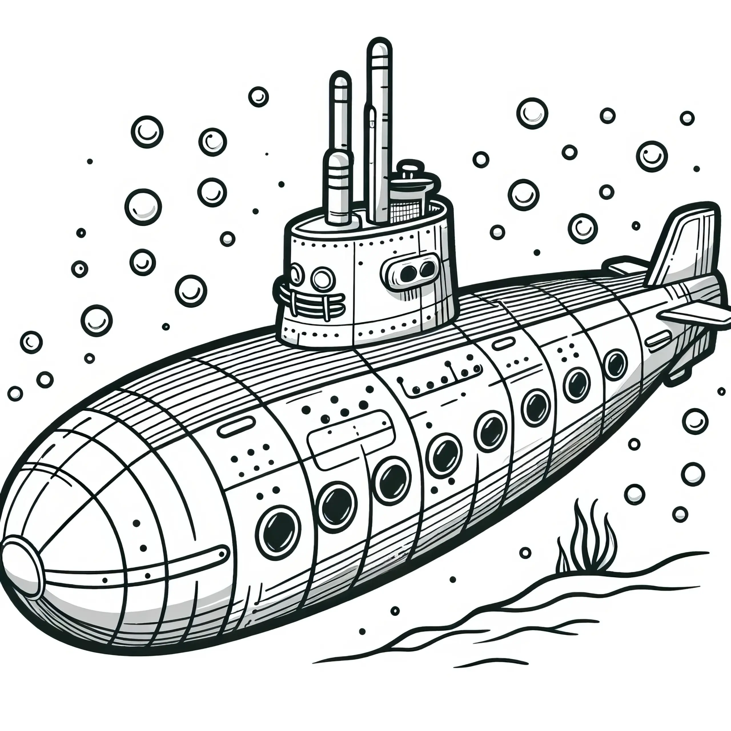 U-Boot Malvorlage mit Unterwasserpflanzen: Jetzt gratis herunterladen (Ausmalbild)