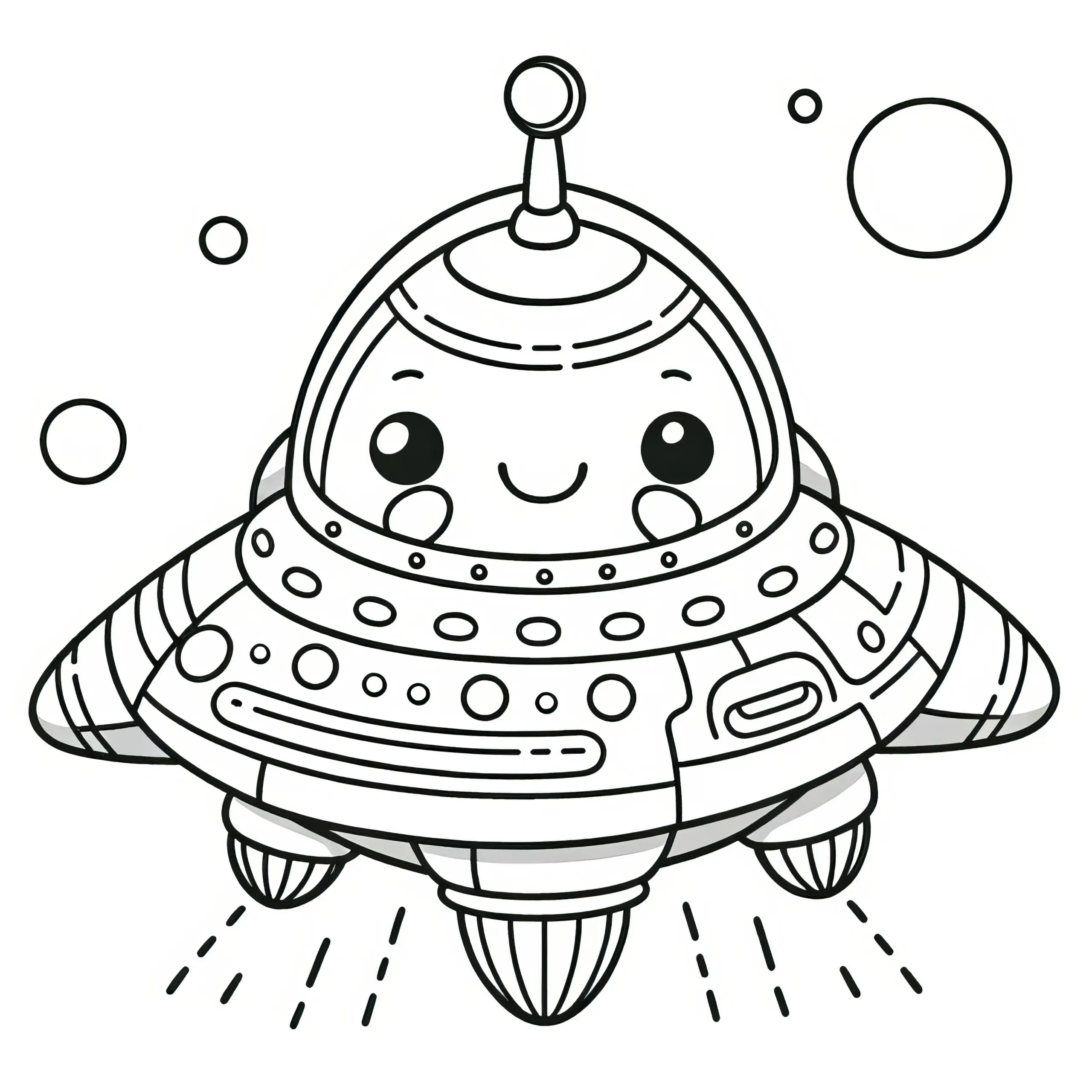 UFO mit Alien: Einfache Malvorlage für Kinder (Gratis) (Ausmalbild)