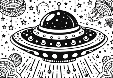 UFO im Weltall – Malvorlage kostenlos herunterladen