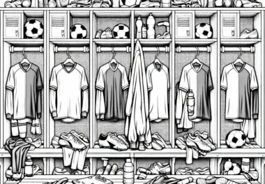 Umkleidekabine von Fußballern – Malvorlage Detailreich Kostenlos