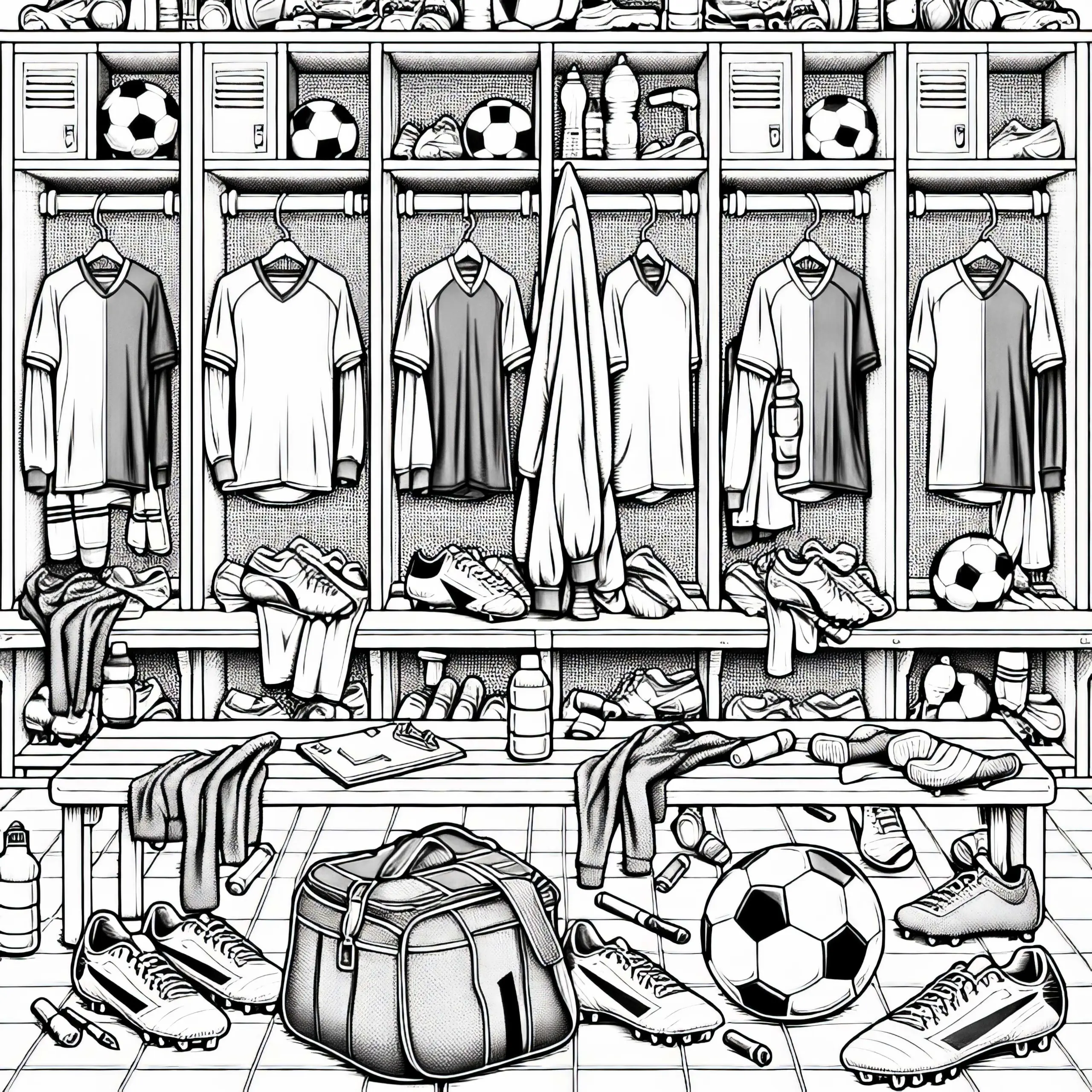Umkleidekabine von Fußballern – Malvorlage Detailreich Kostenlos (Ausmalbild)