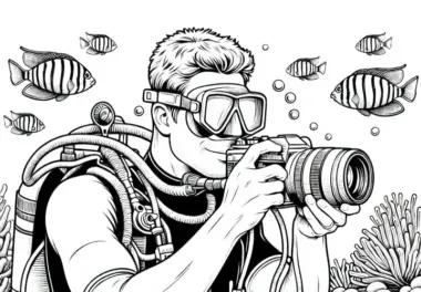 Unterwasserkamera eines Tauchers Ausmalbild – Detailreich und Kostenlos
