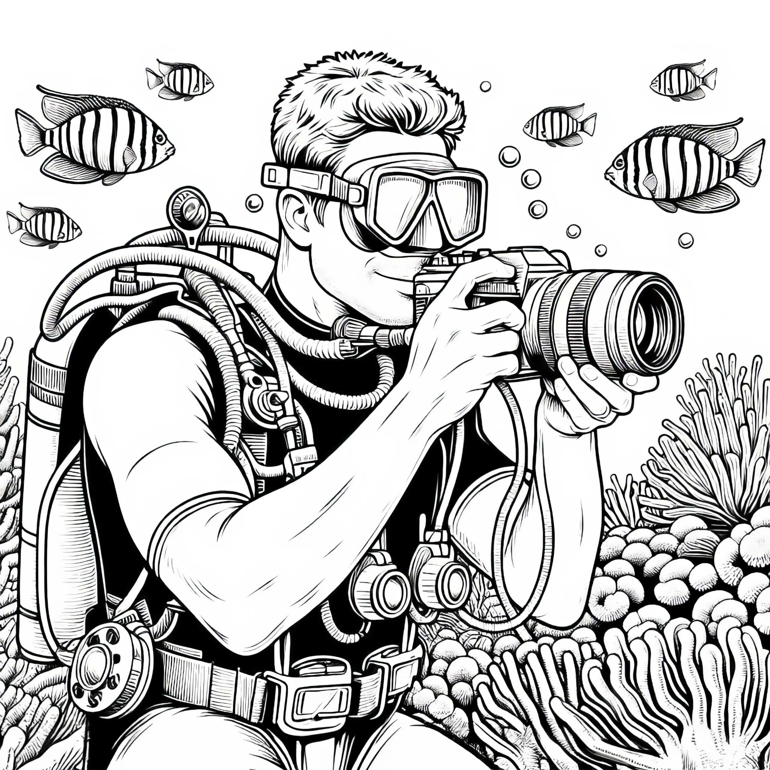 Unterwasserkamera eines Tauchers Ausmalbild – Detailreich und Kostenlos