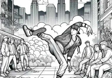 Urban Street Motiv mit Breakdancer – Ausmalbild für Jungs ab zwölf gratis