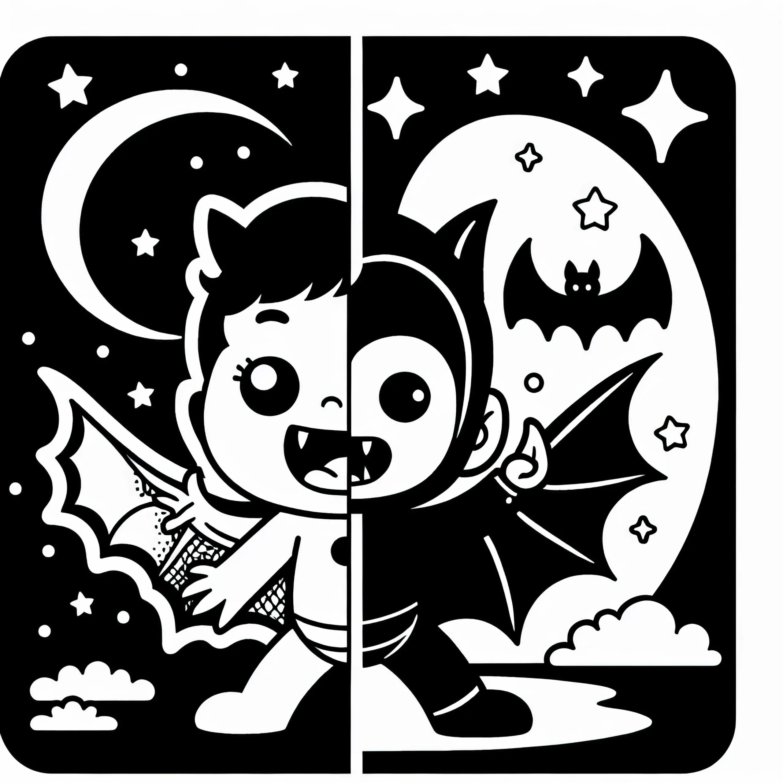 Vampir verwandelt sich in Fledermaus bei Mondlicht: Einfaches Ausmalbild (Kostenlos)