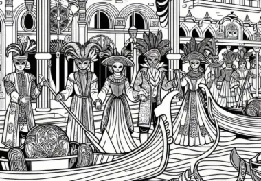 Venezianischer Karneval mit Masken, Booten und Historischer Kleidung