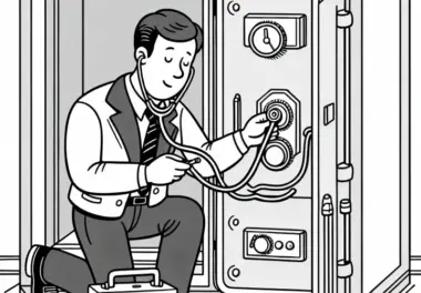 Verbrecher öffnet Safe mit Stethoskop – Malvorlage Gratis