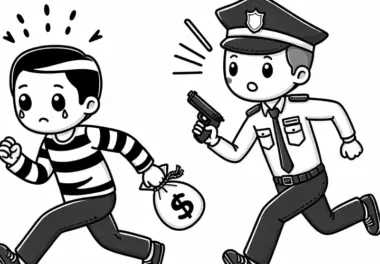 Verbrecher wird von Polizei verfolgt – Ausmalbild kostenlos