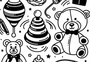 verschiedene Spielsachen Ausmalbild Gratis