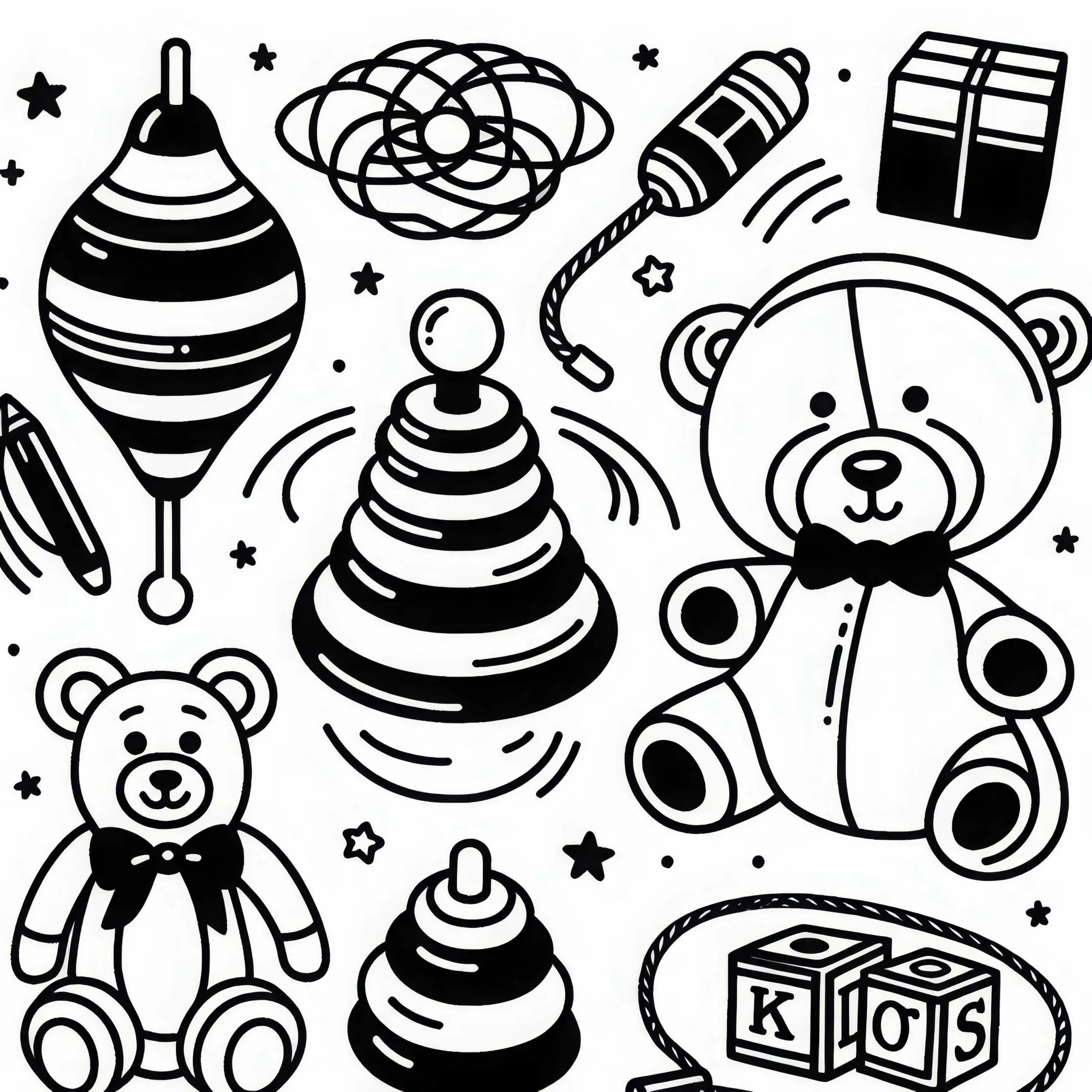 verschiedene Spielsachen Ausmalbild Gratis