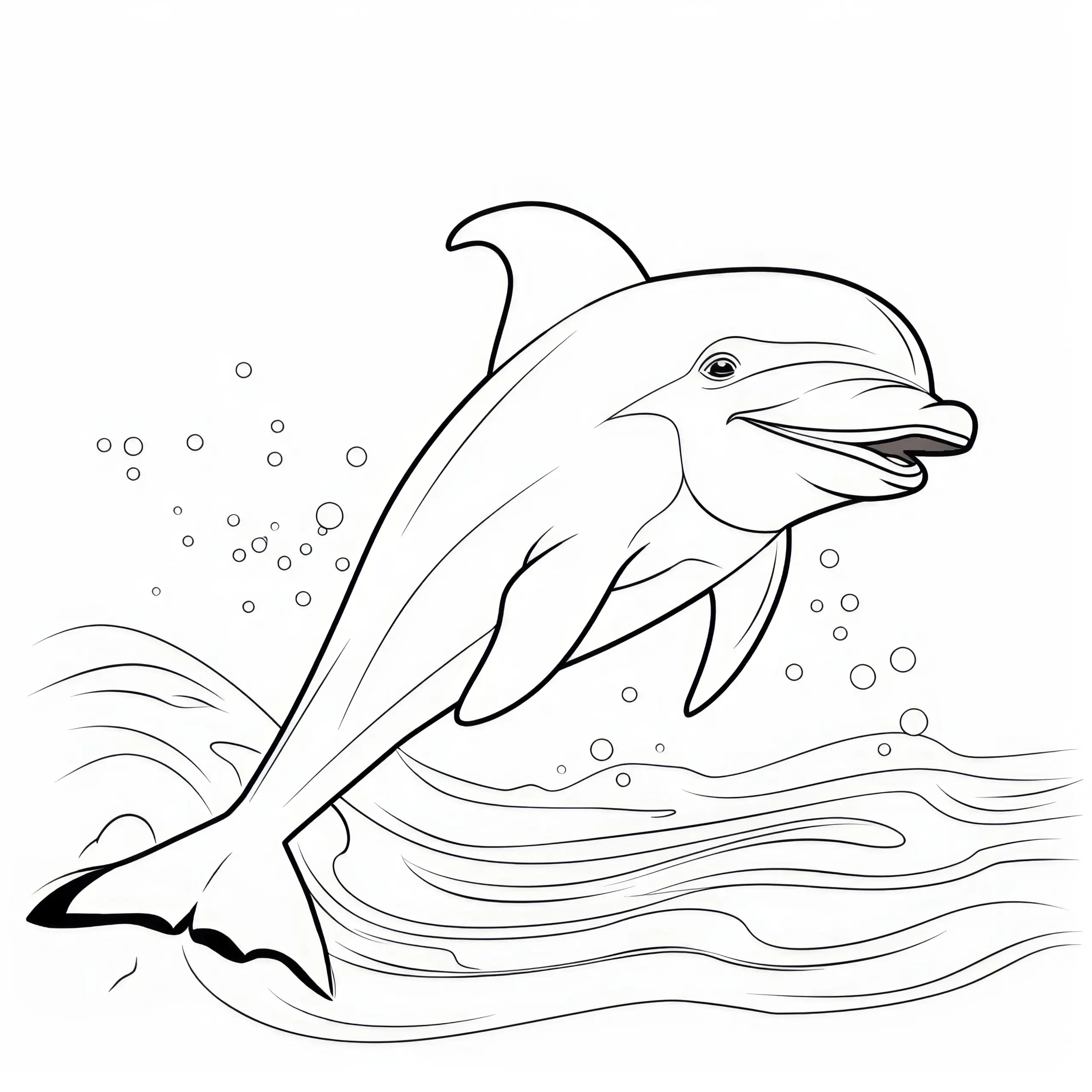 Verspielter Delfin springt aus dem Wasser: Ausmalbild für Kinder (Kostenlos)