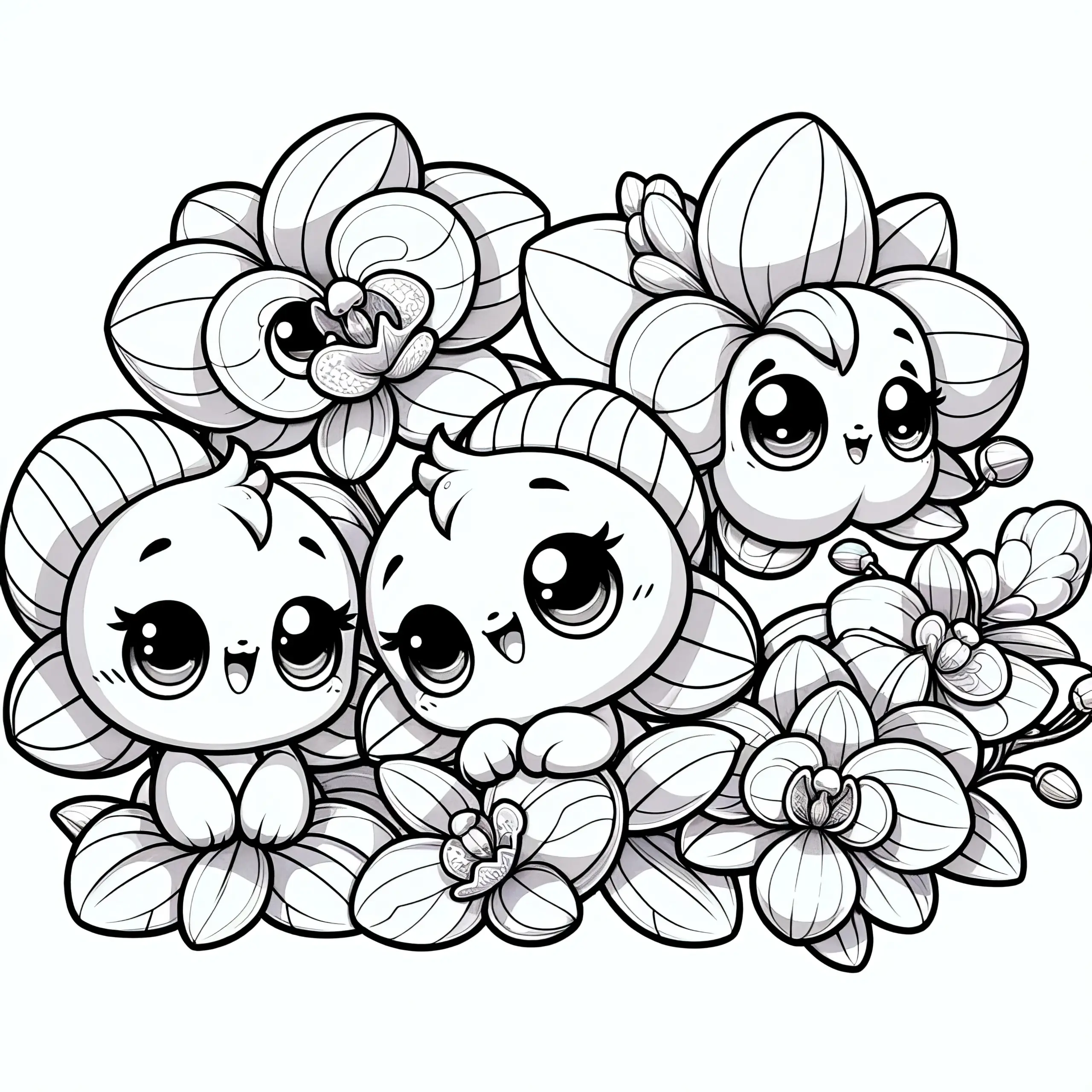 Verspieltes Orchideen Motiv: Malvorlage für Kinder (Gratis) (Ausmalbild)