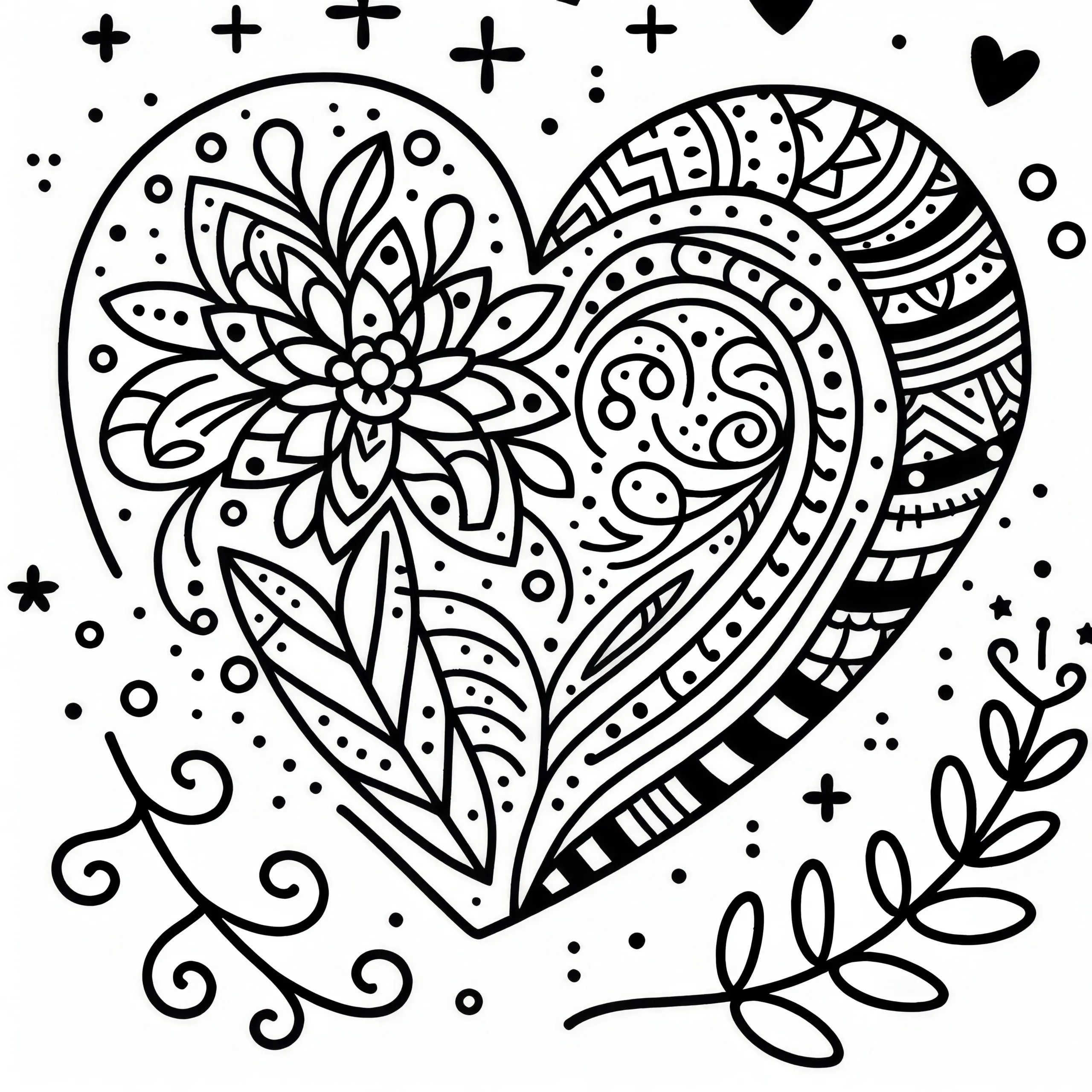 Verziertes Herz als einfache Malvorlage für den Valentinstag (Gratis) (Ausmalbild)