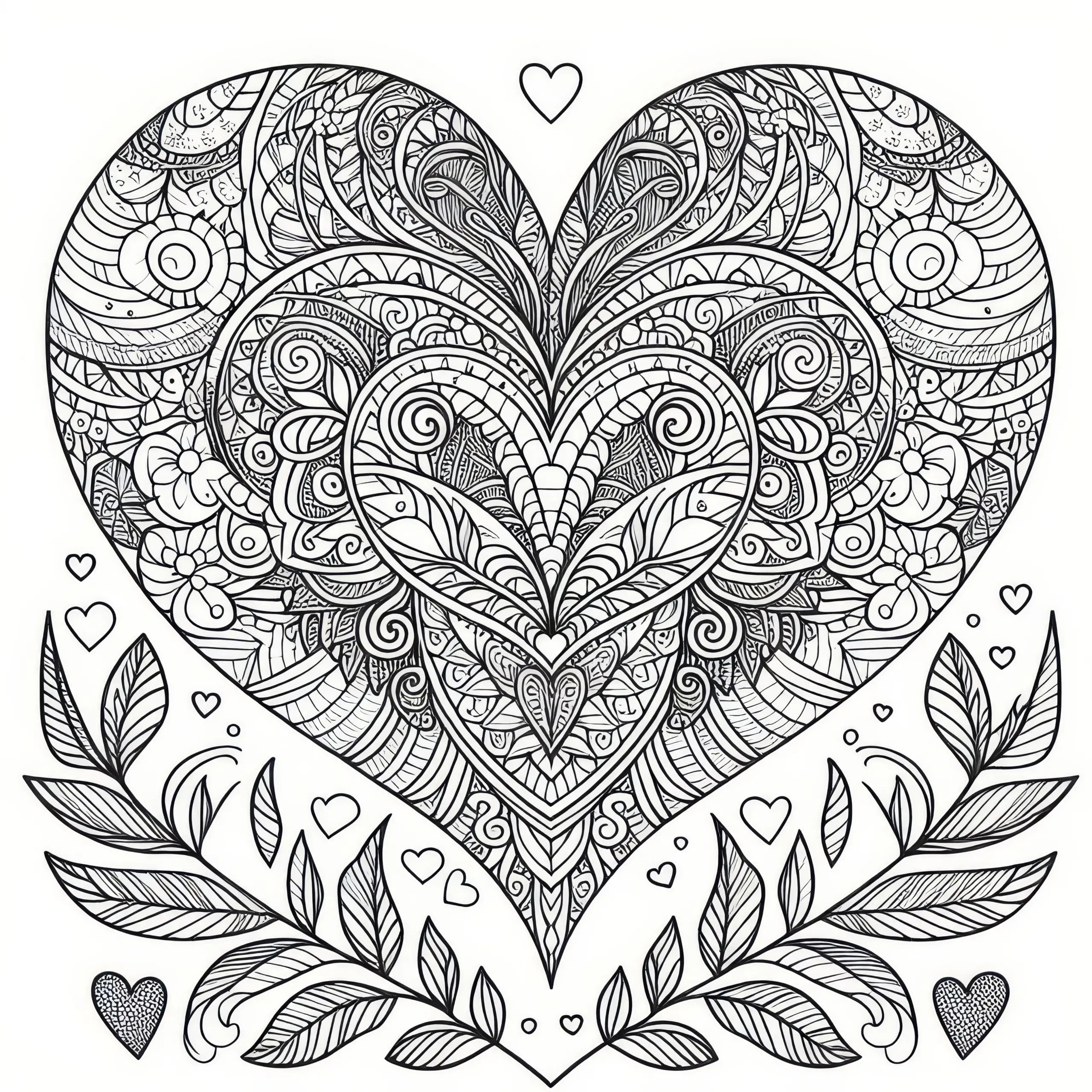 Verziertes Herz als Malvorlage zum Valentinstag (Gratis) (Ausmalbild)