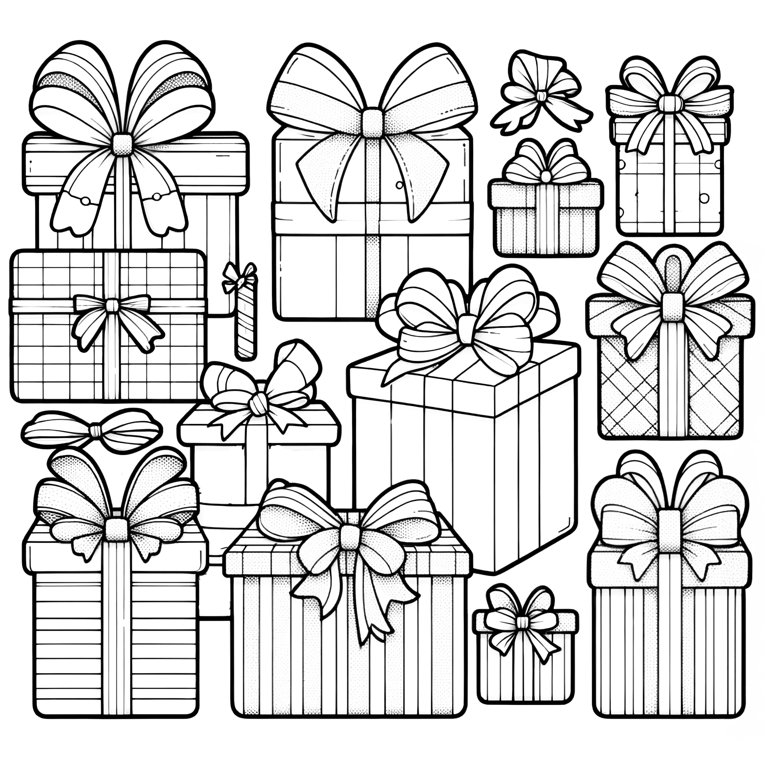Viele Geschenke Malmotive zu Weihnachten (Ausmalbild)