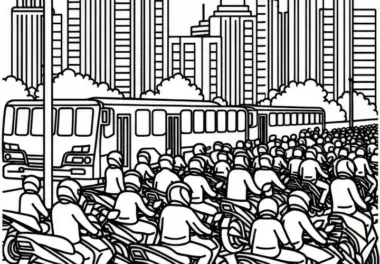 Viele Motorräder an Ampel als Malvorlage
