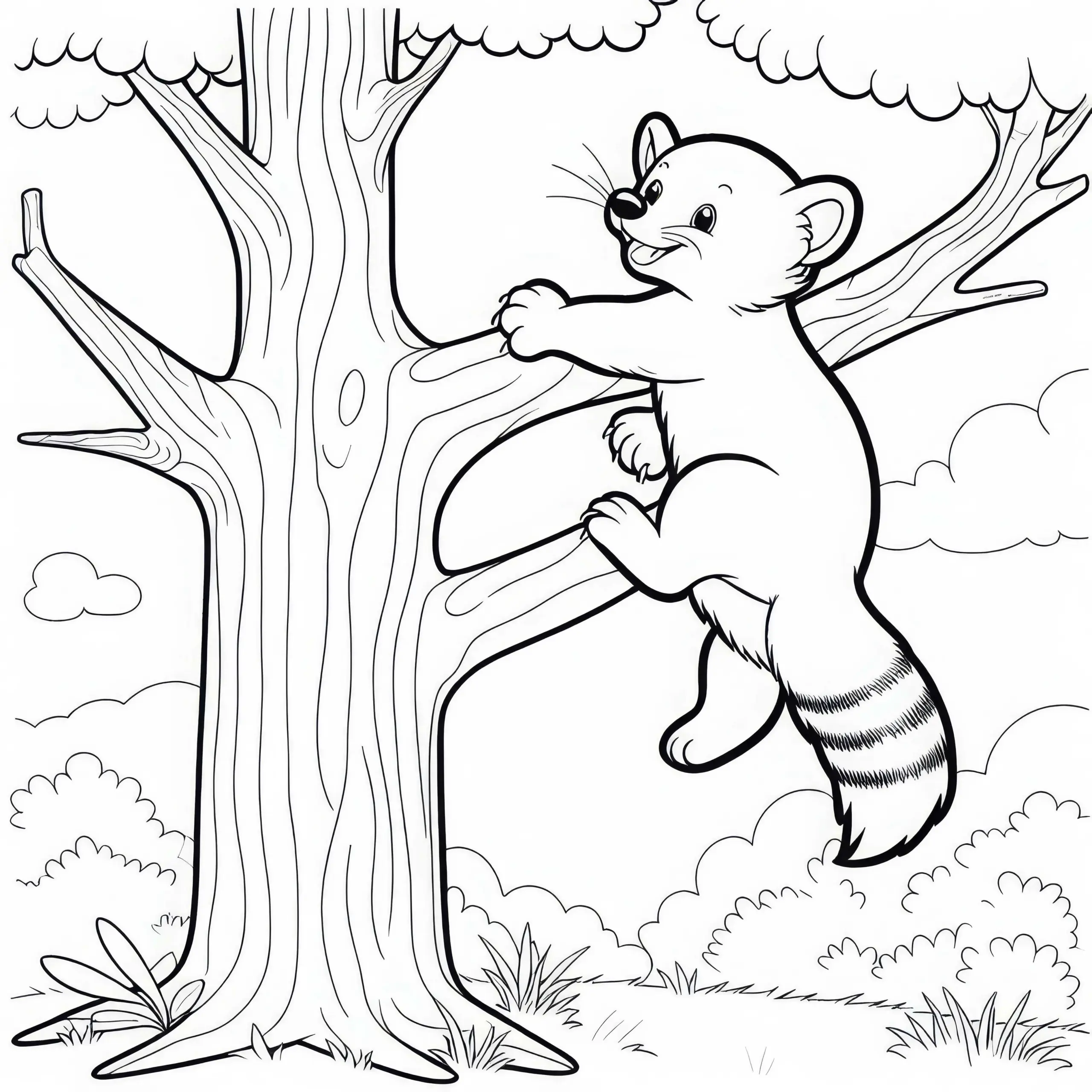 Vielfrass klettert hoch im Baum – Ausmalbild gratis