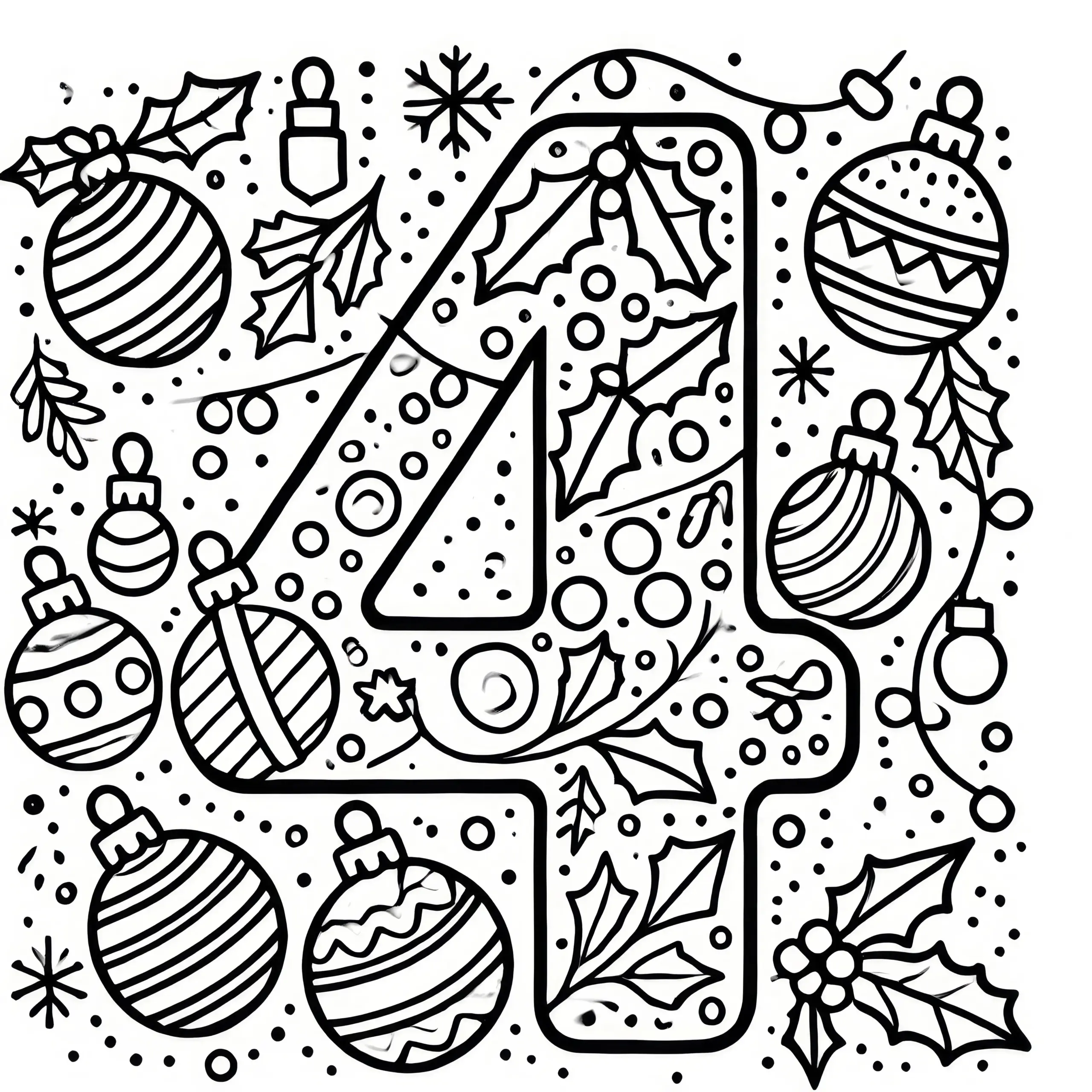 Vierter Advent: weihnachtlich geschmückte 4 als Ausmalbild