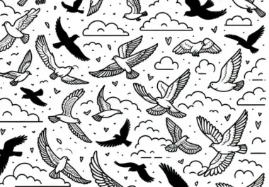 Vögel fliegen am Himmel – Ausmalbild gratis