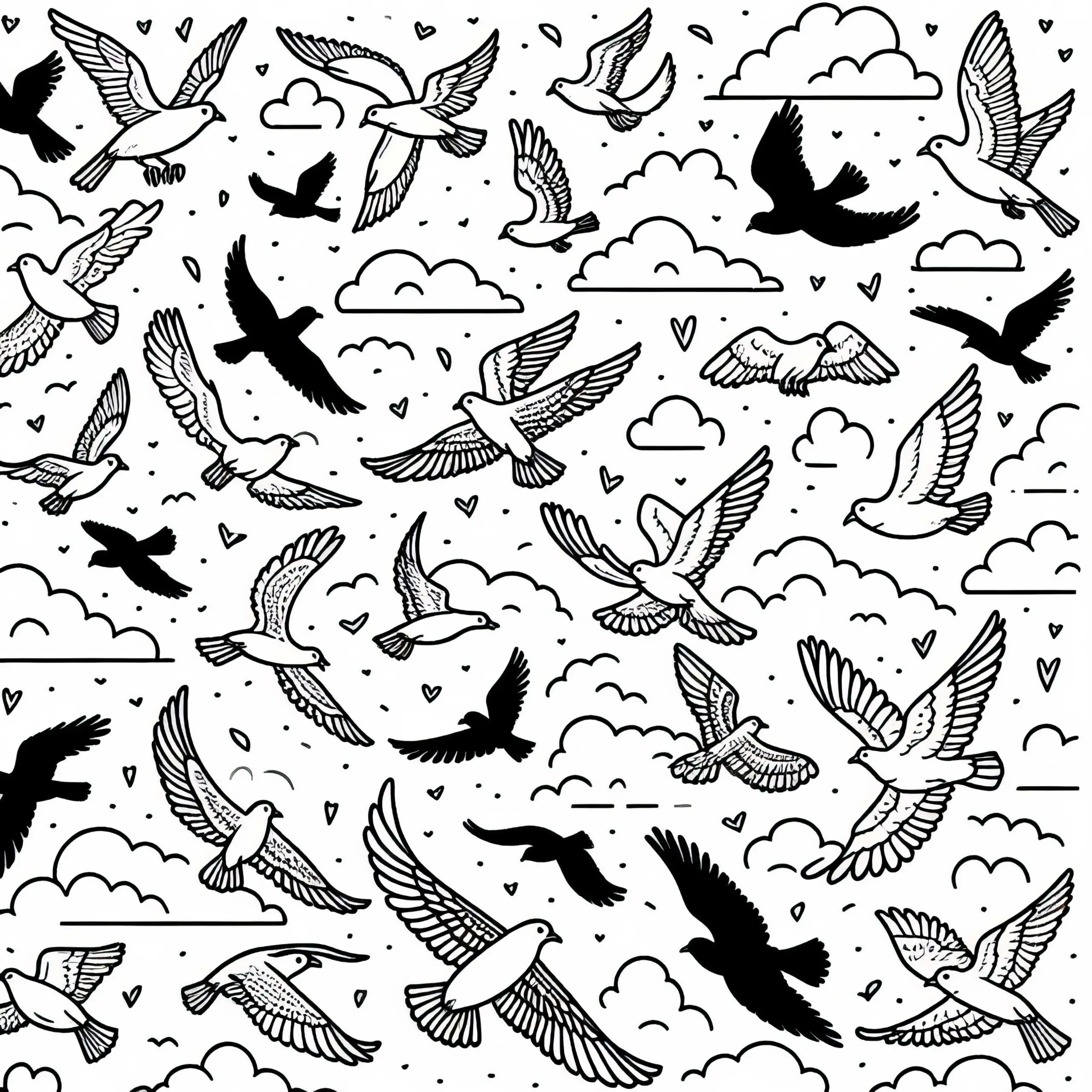 Vögel fliegen am Himmel – Ausmalbild gratis