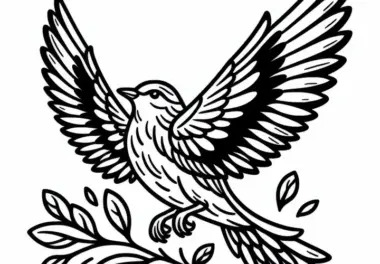 Vogel spreizt seine Flügel – Ausmalbild kostenlos