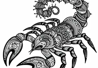 Ausmalbild eines Vrischika Scorpions – Indisches Tierkreiszeichen Kostenlos