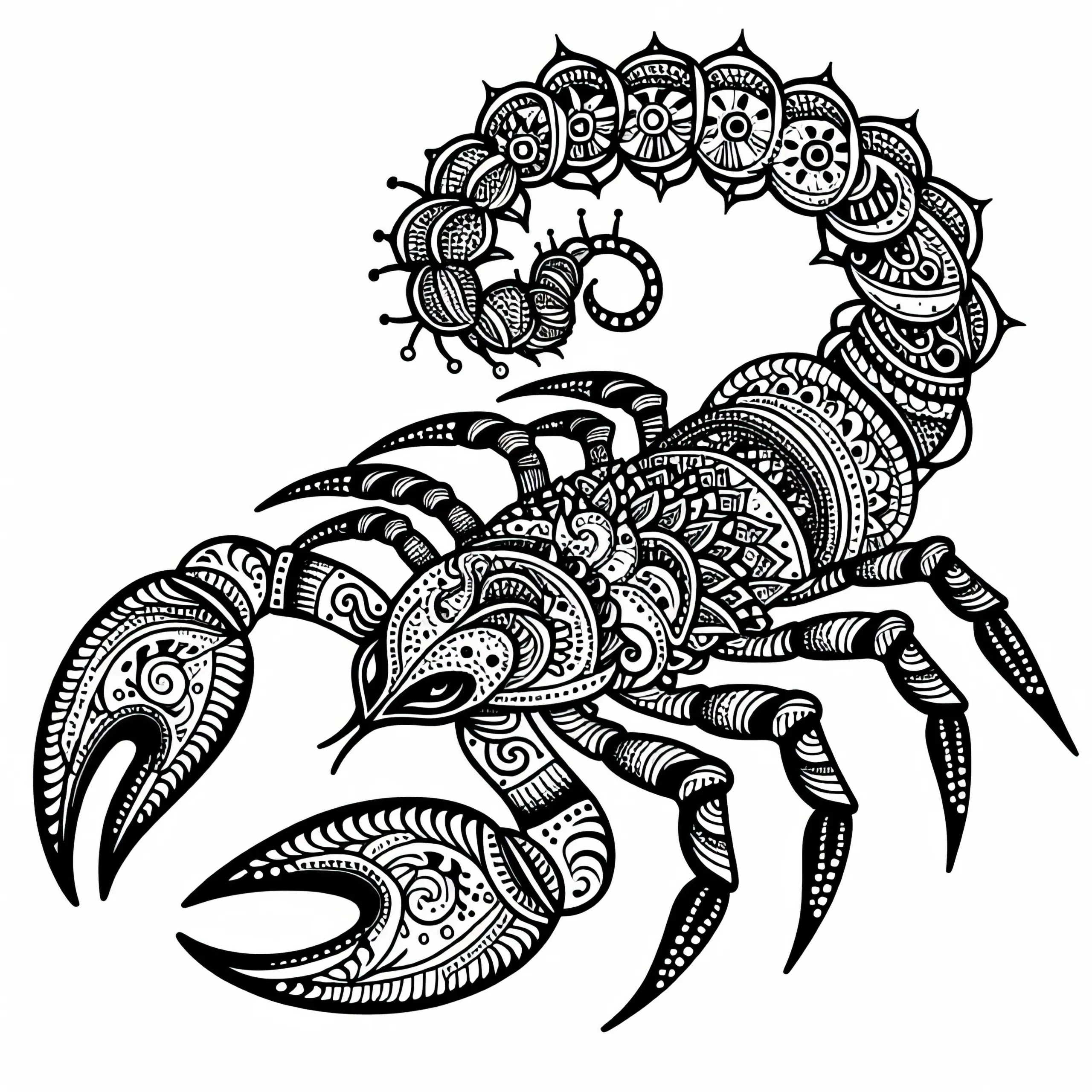Ausmalbild eines Vrischika Scorpions – Indisches Tierkreiszeichen Kostenlos