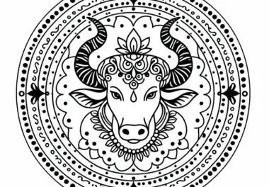 Vrishabha Stier Ausmalbild – Indisches Tierkreiszeichen Kostenlos