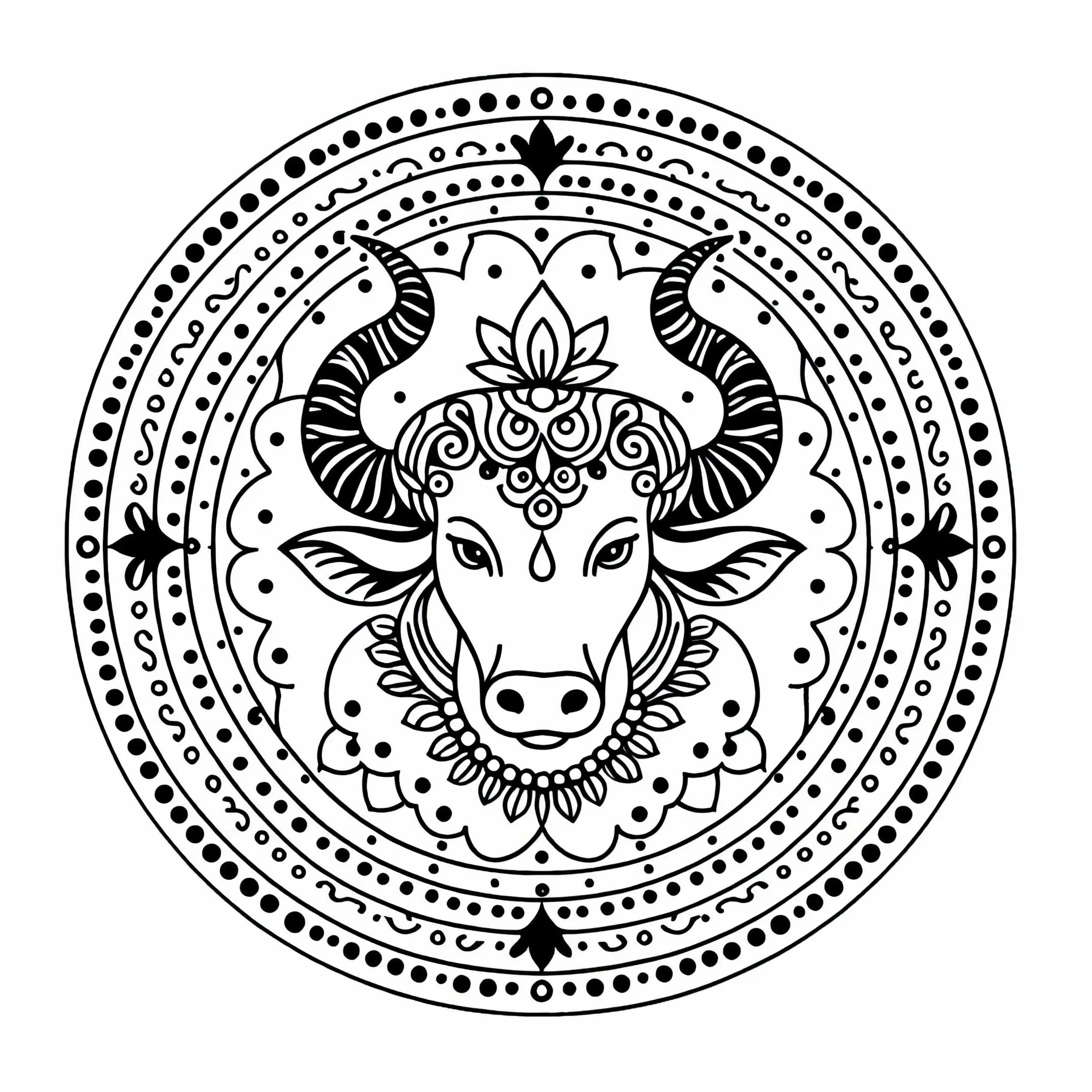 Vrishabha Stier Ausmalbild – Indisches Tierkreiszeichen Kostenlos