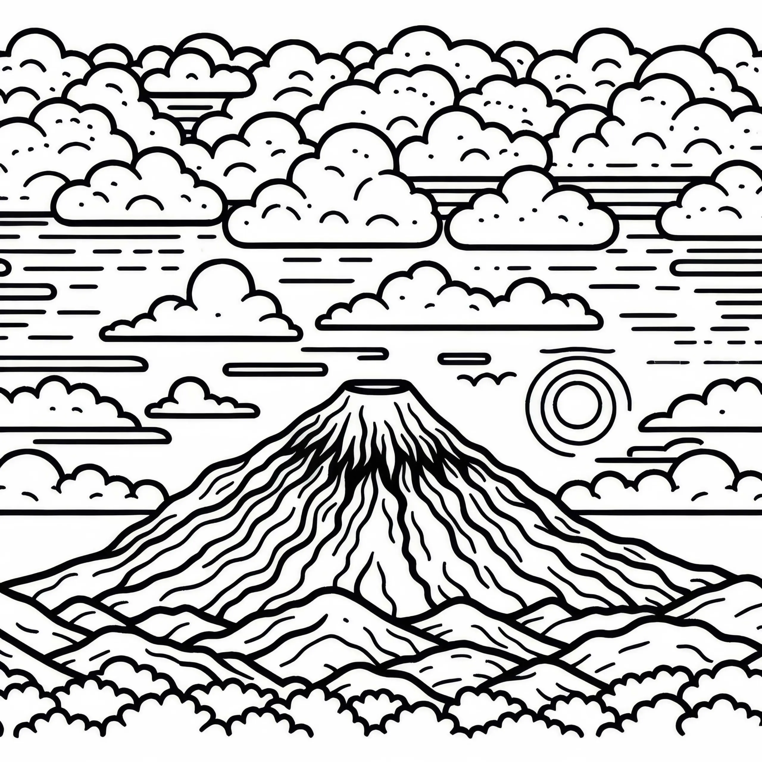 Vulkan aus der Ferne – Malvorlage Kostenlos (Ausmalbild)