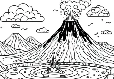 Vulkan mit brodelnder Lava – Ausmalbild kostenlos
