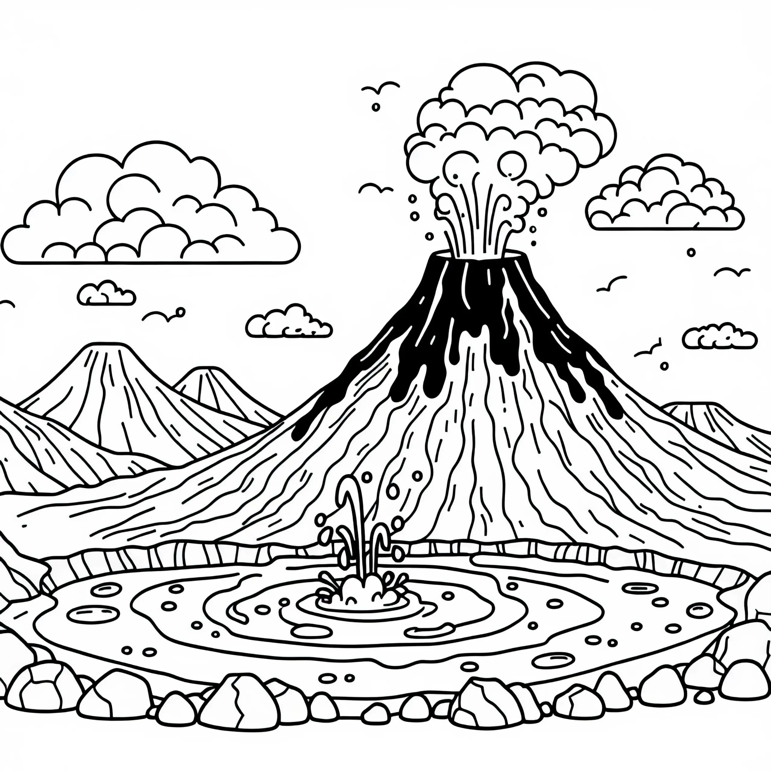Vulkan mit brodelnder Lava – Ausmalbild kostenlos