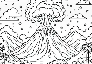 Vulkan explodiert – Ausmalbild kostenlos