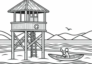 Wachturm eines Rettungsschwimmers – Malvorlage Gratis